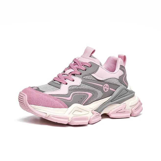 Acupuncture Abrasion Resistant Low Top Chunky Sneakers Women's Pink-1