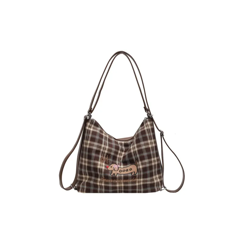 NOMK PU Stitched Canvas Underarm Backpack, Shoulder Bag Women's Brown-18