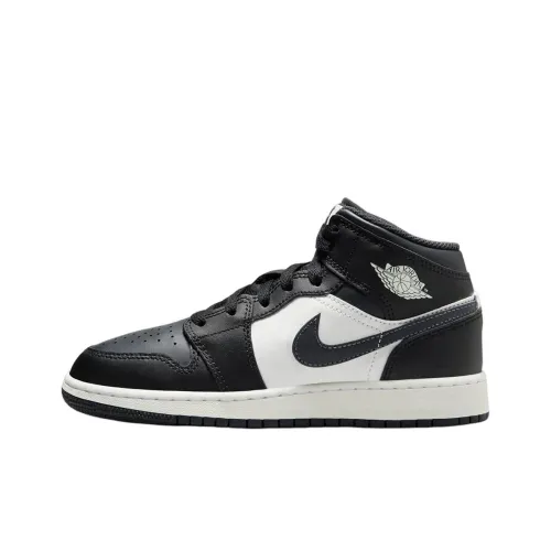 Jordan Air Jordan 1 Anti Slip Wear Resistant Mid Top Children's Basketball Shoes Black White Teenagers