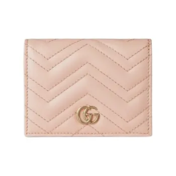 GUCCI GG Marmont Leather Wallet Women's Bright Pink