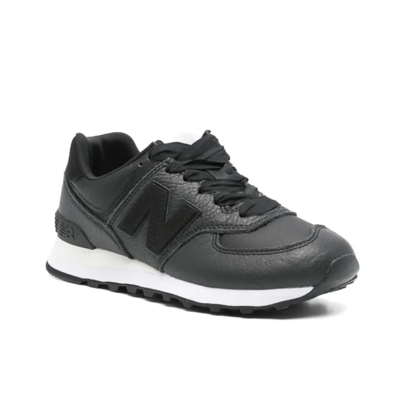 New Balance 574 Black Leather White Women's-2