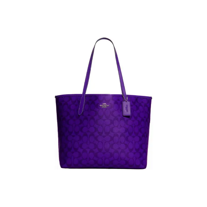 COACH Coated Canvas With Leather Tote Bag Shopping Bag Tote Bag Shoulder Bag Large Size Women's Purple-0