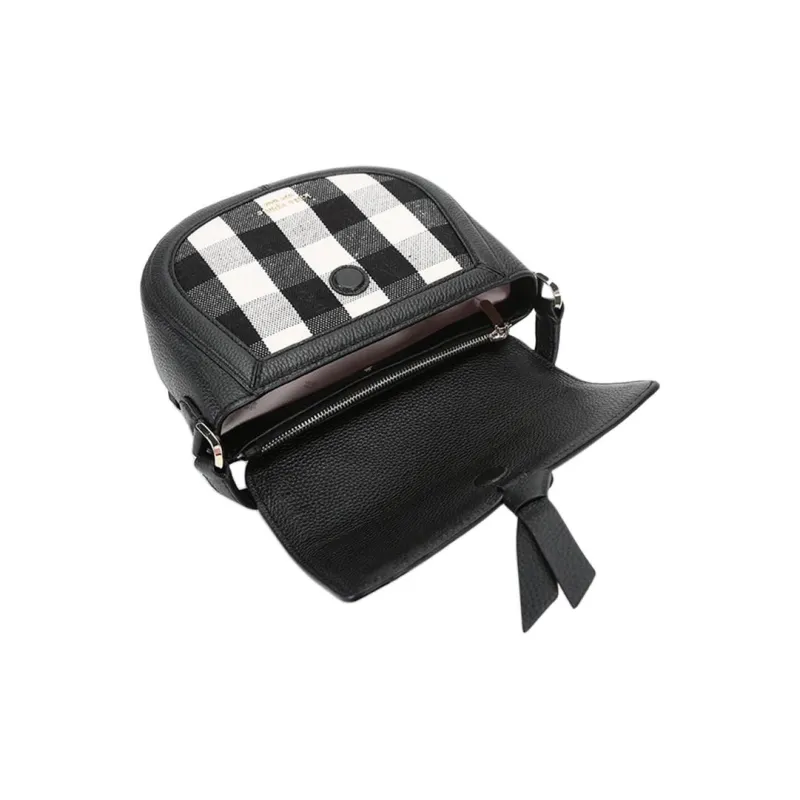 Kate Spade Fabric, Cow Leather Saddle Bag, Crossbody Bag, Shoulder Bag Medium Size Women's Black Ecru-5