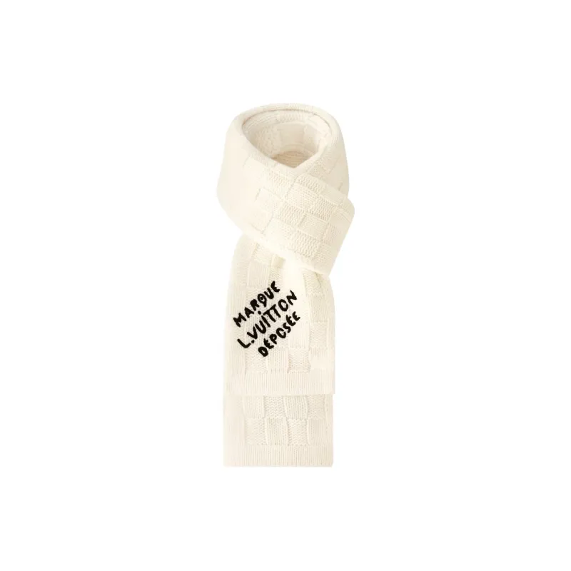 LOUIS VUITTON Sheep Wool Knit Scarves Unisex Beige-1