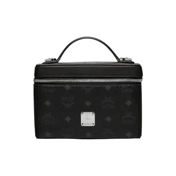 MCM Leather Crossbody Makeup Bag, Box Bag, One Shoulder Handbag Women's Black