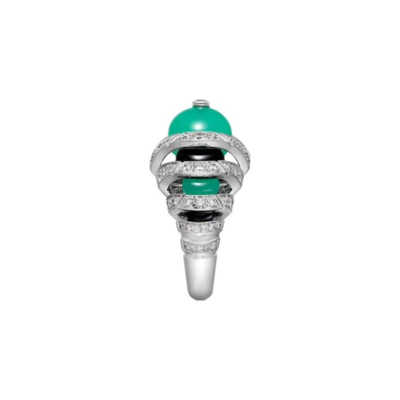 CARTIER Green Chalcedony Onyx Diamond Rings Women's Silver-3