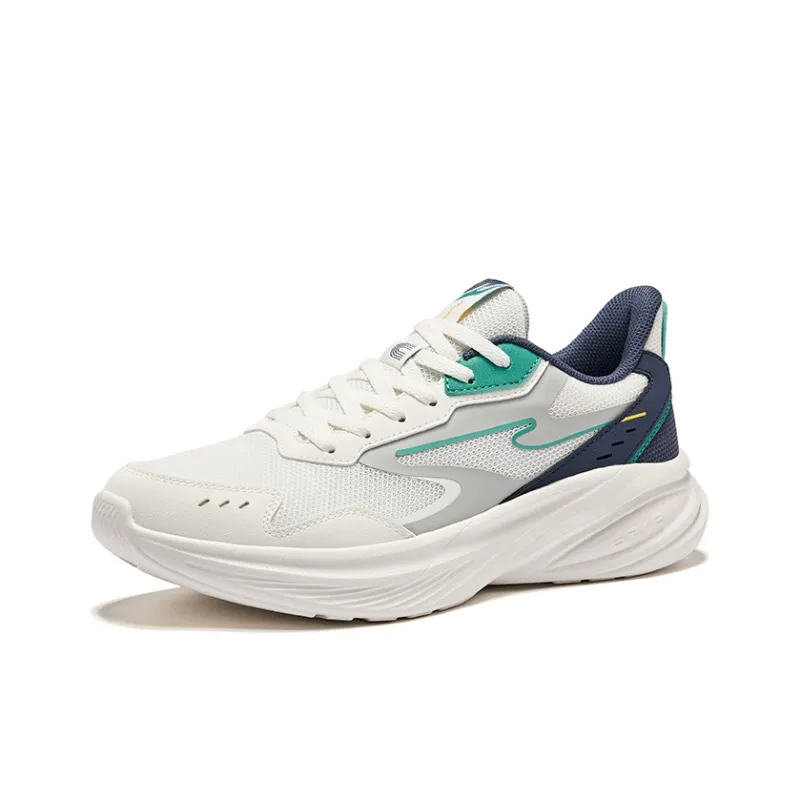 Erke Hunt Slip Resistant Lightweight Rebound Low Top Running Shoes Men's Microcrystal White Gray Ink Blue-2