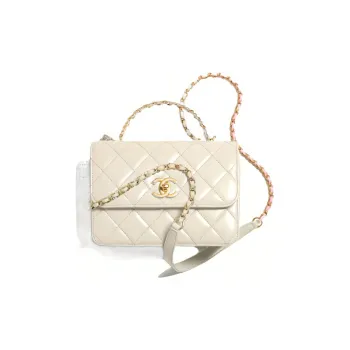 CHANEL 23P SS Smooth Cow Leather Handbag Shoulder Bag Crossbody Bag Mini Women's White