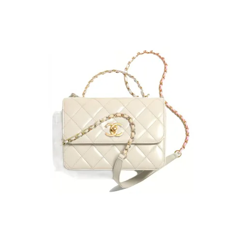 CHANEL 23P SS Smooth Cow Leather Handbag Shoulder Bag Crossbody Bag Mini Women's White
