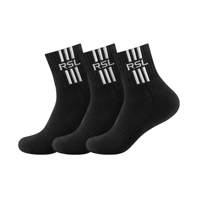 RSL Minimalist Style Stripes 3 Stripes Couple Versatile Crew Socks Unisex 1 Pack Black-2