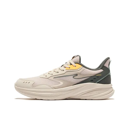 Erke Hunt Slip Resistant Lightweight Rebound Low Top Running Shoes Men's Egg Milk Gray Light Linen