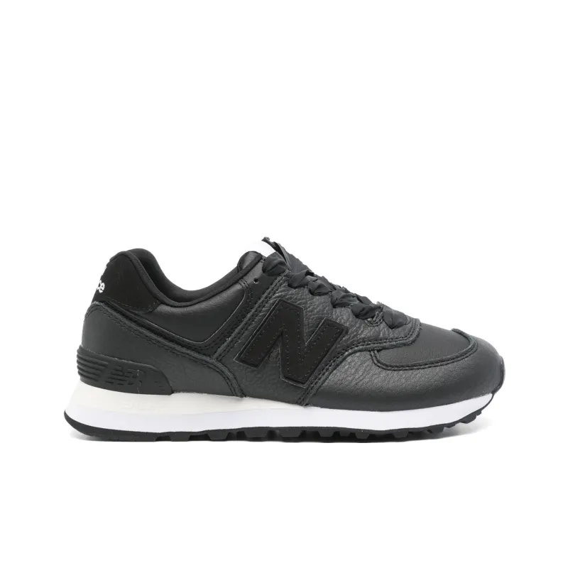 New Balance 574 Black Leather White Women's-1