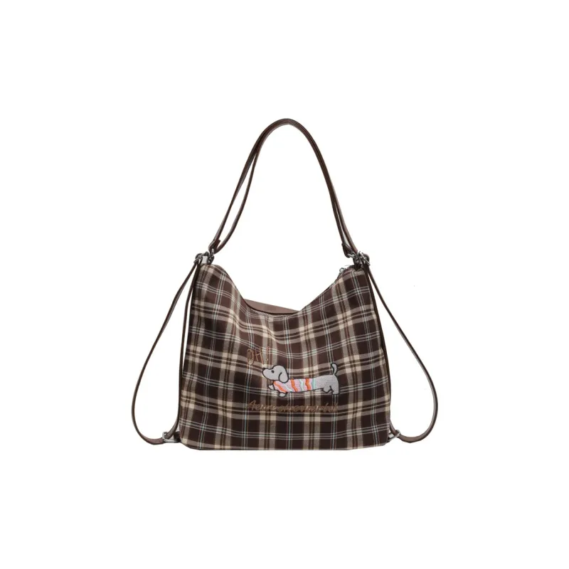 NOMK PU Stitched Canvas Underarm Backpack, Shoulder Bag Women's Brown-6