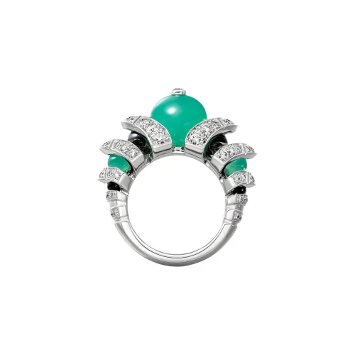 CARTIER Green Chalcedony Onyx Diamond Rings Women's Silver