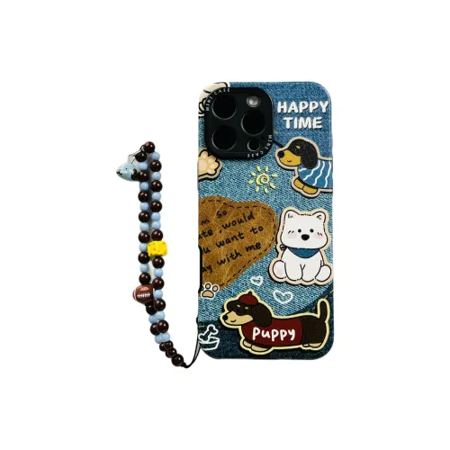 Wei Xin TPU Material Denim Blue Graffiti Puppy Phone Cases Compatible With IPhone 16/15 Pro Max/Apple 13/14 Pro Max/12