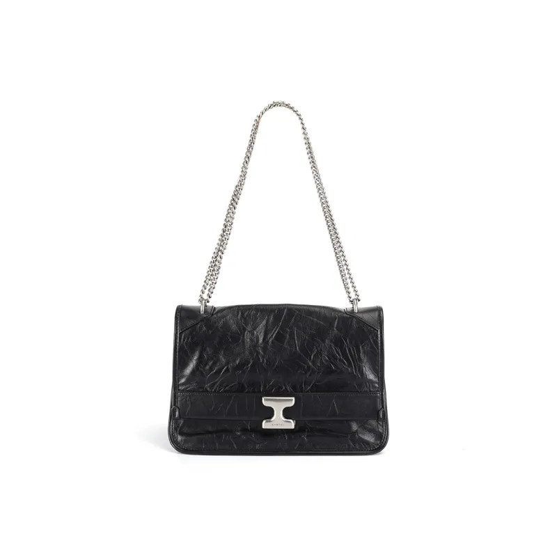 SHEPOK Top Grain Cow Leather Messenger Bag Hobo Bag Shoulder Bag Women's Black/White-1