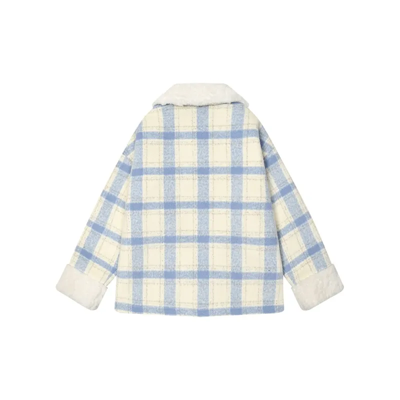NTOT Velvet-feel Coat Women's Blue White-1