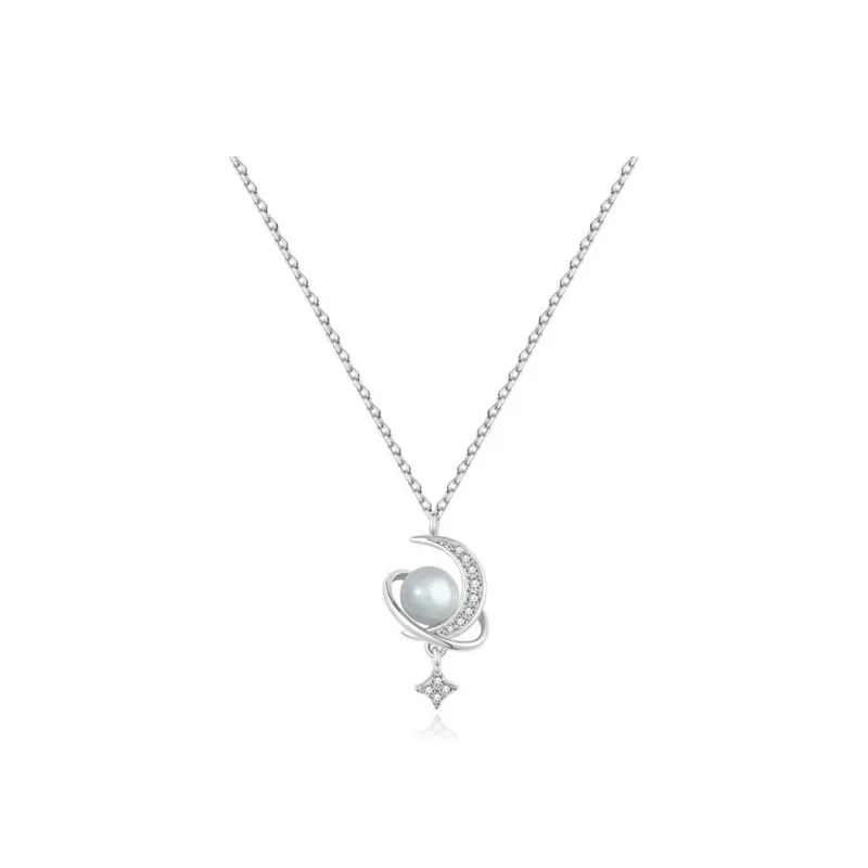 KING OF BLING 925 Silver, Moonstone, Zircon Necklaces Unisex Good Luck-0
