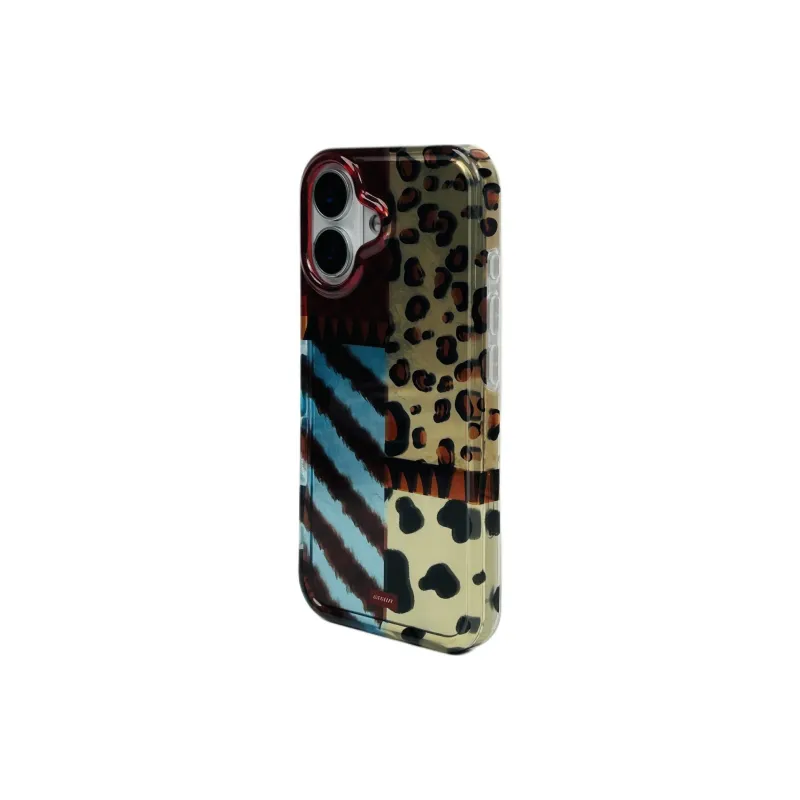 Sopi Acrylic Material Leopard Print Patchwork Phone Cases Compatible With IPhone 16/15 Pro Max/Apple 13/14 Pro Max/12-2