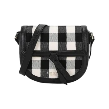 Kate Spade Fabric, Cow Leather Saddle Bag, Crossbody Bag, Shoulder Bag Medium Size Women's Black Ecru