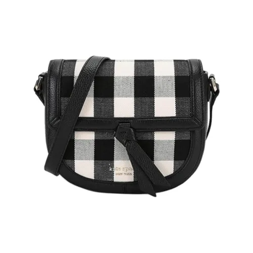 Kate Spade Fabric, Cow Leather Saddle Bag, Crossbody Bag, Shoulder Bag Medium Size Women's Black Ecru