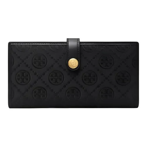 TORY BURCH Jacquard With Calfskin Trim Wallet Women's Black