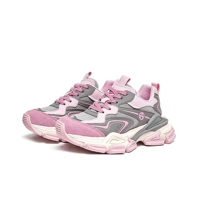 Acupuncture Abrasion Resistant Low Top Chunky Sneakers Women's Pink-2