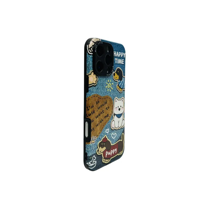 Wei Xin TPU Material Denim Blue Graffiti Puppy Phone Cases Compatible With IPhone 16/15 Pro Max/Apple 13/14 Pro Max/12-5