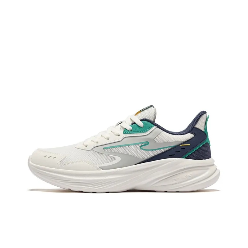 Erke Hunt Slip Resistant Lightweight Rebound Low Top Running Shoes Men's Microcrystal White Gray Ink Blue-0