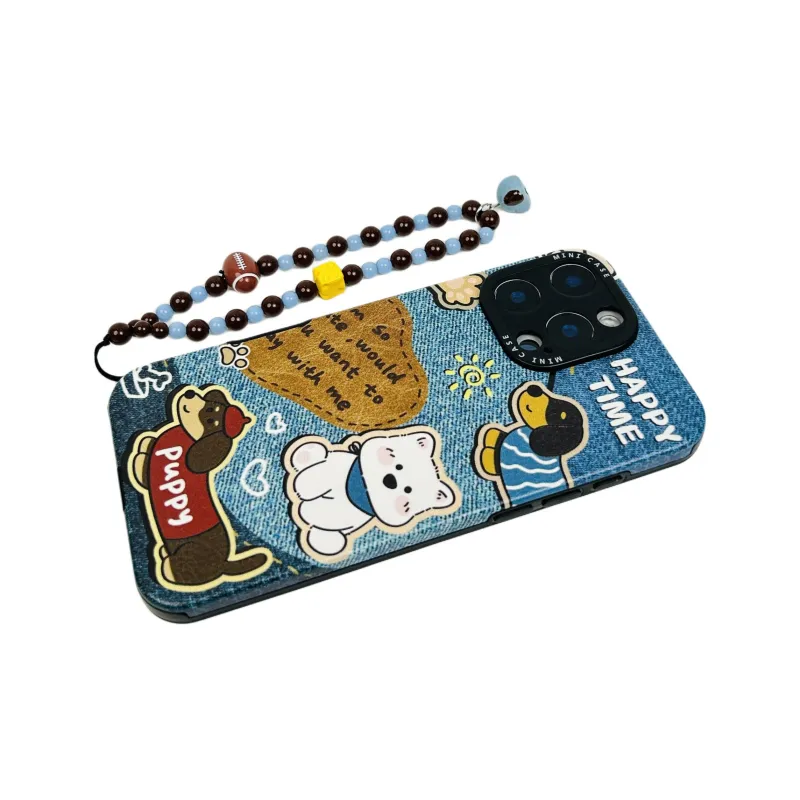 Wei Xin TPU Material Denim Blue Graffiti Puppy Phone Cases Compatible With IPhone 16/15 Pro Max/Apple 13/14 Pro Max/12-7