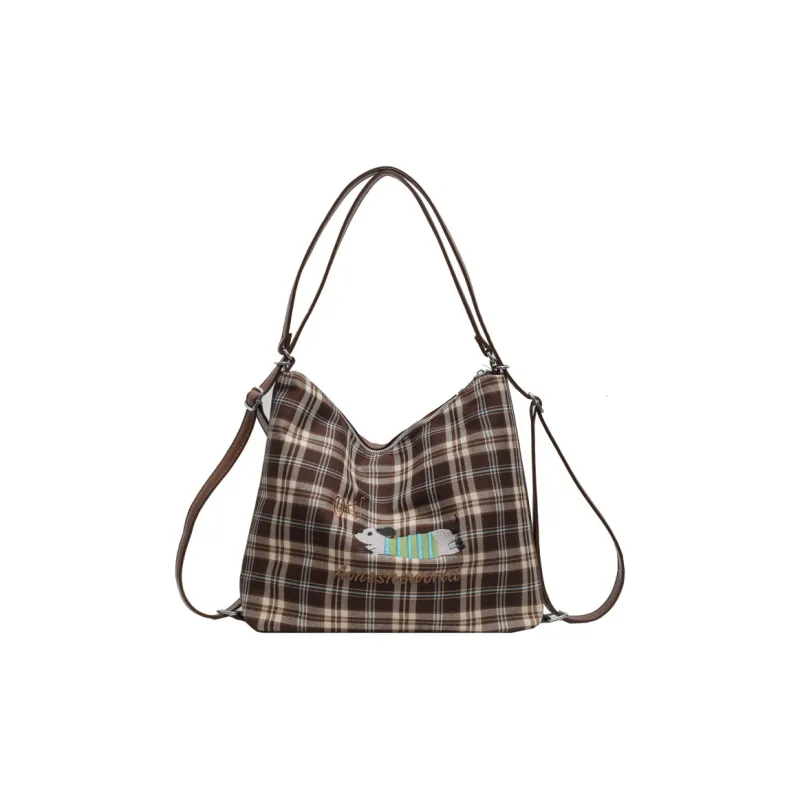NOMK PU Stitched Canvas Underarm Backpack, Shoulder Bag Women's Brown-12
