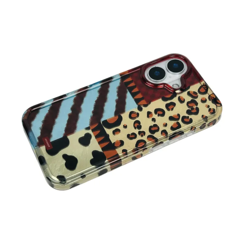 Sopi Acrylic Material Leopard Print Patchwork Phone Cases Compatible With IPhone 16/15 Pro Max/Apple 13/14 Pro Max/12-3