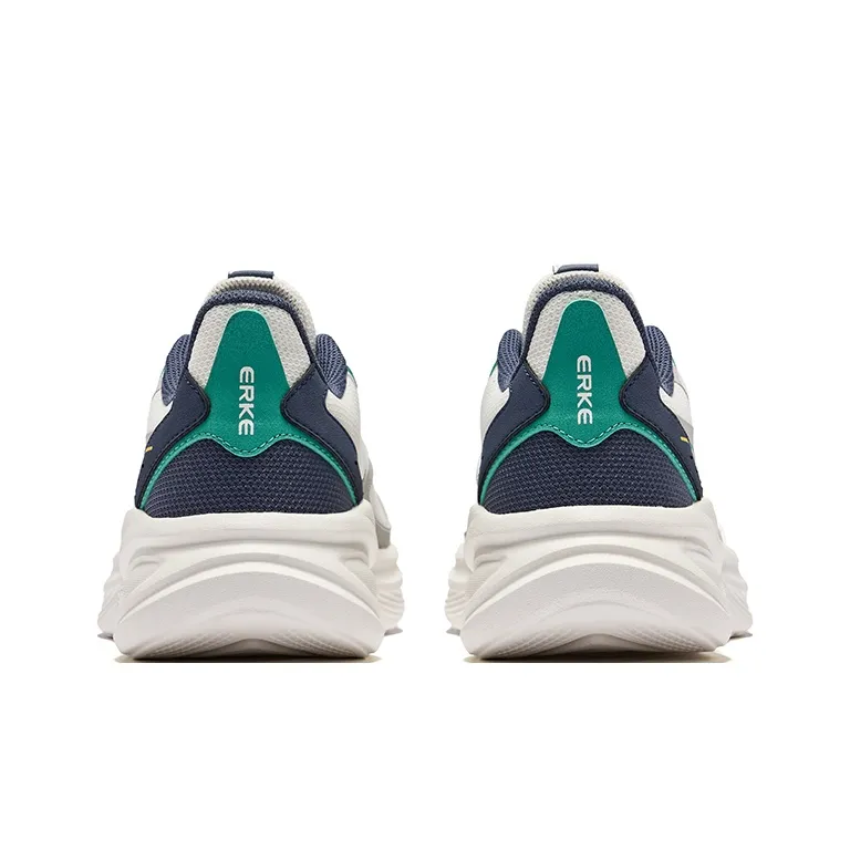 Erke Hunt Slip Resistant Lightweight Rebound Low Top Running Shoes Men's Microcrystal White Gray Ink Blue-3