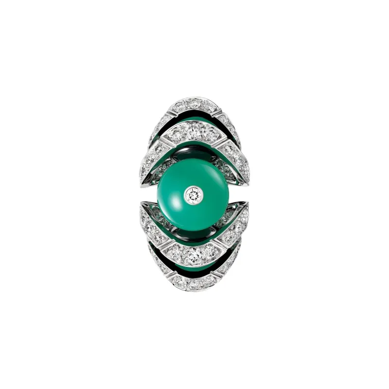 CARTIER Green Chalcedony Onyx Diamond Rings Women's Silver-2
