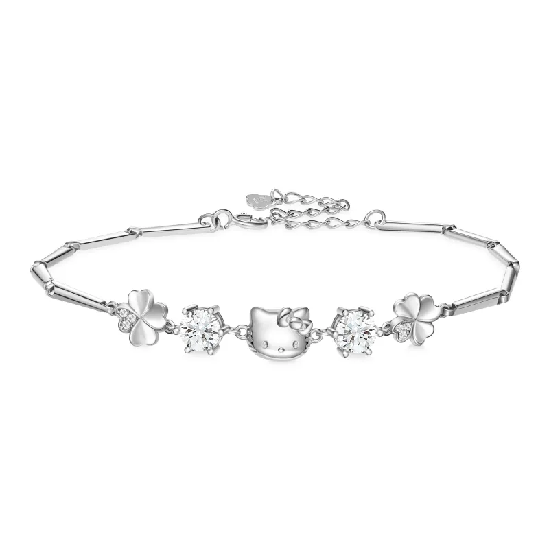 Hello Kitty 925 Sterling Silver Sanrio Bowknot Box Sterling Silver Niche Design Hand Chain Women's Pink-6