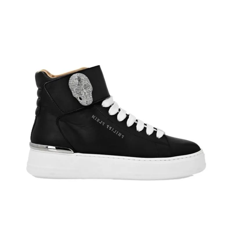PHILIPP PLEIN Crystal-skull Leather Sneakers-1