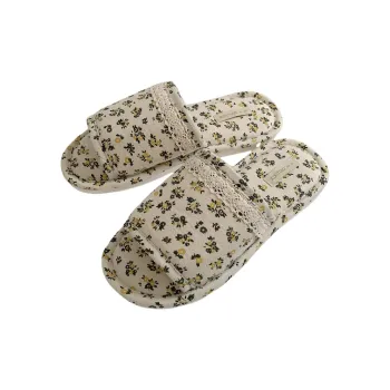 SHIGUDE Cotton Linen Blend Slippers Women's Beige Yellow