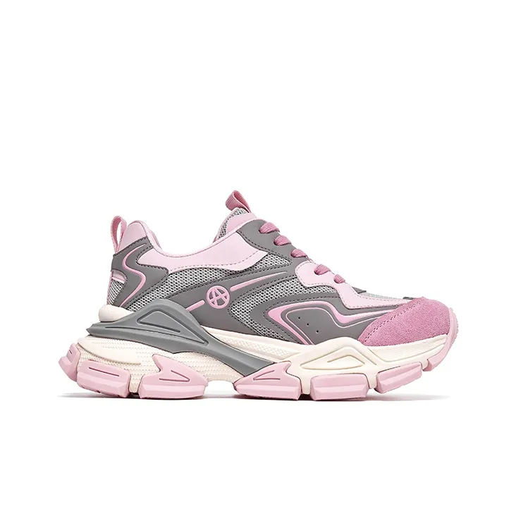 Acupuncture Abrasion Resistant Low Top Chunky Sneakers Women's Pink-3