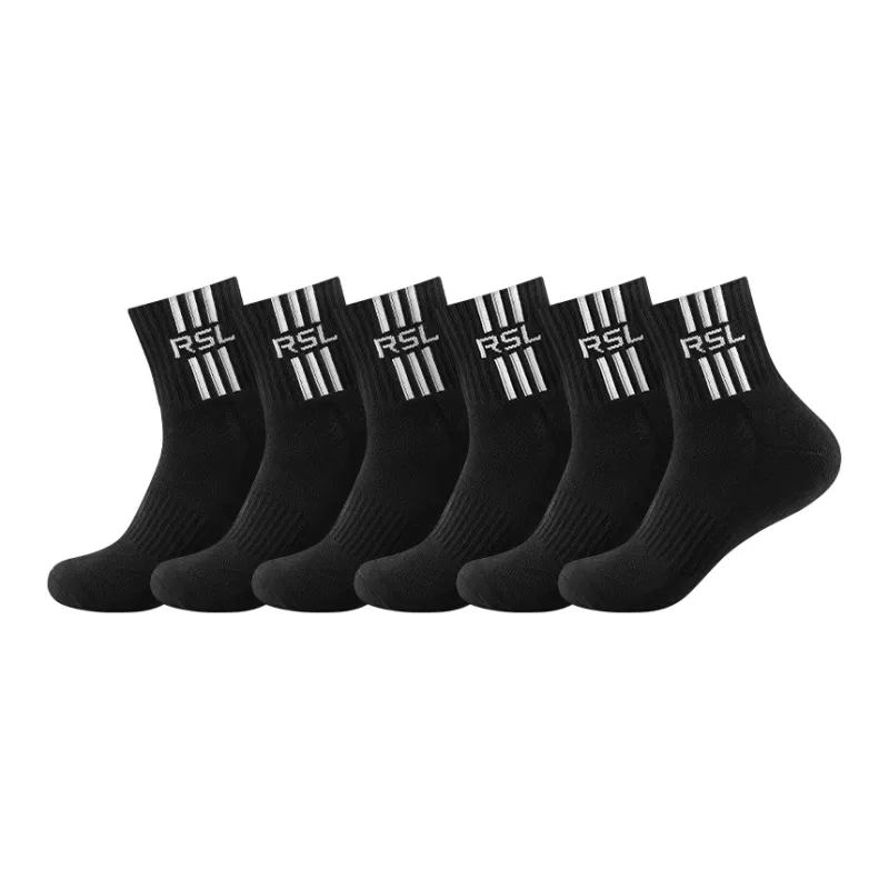 RSL Minimalist Style Stripes 3 Stripes Couple Versatile Crew Socks Unisex 1 Pack Black-3