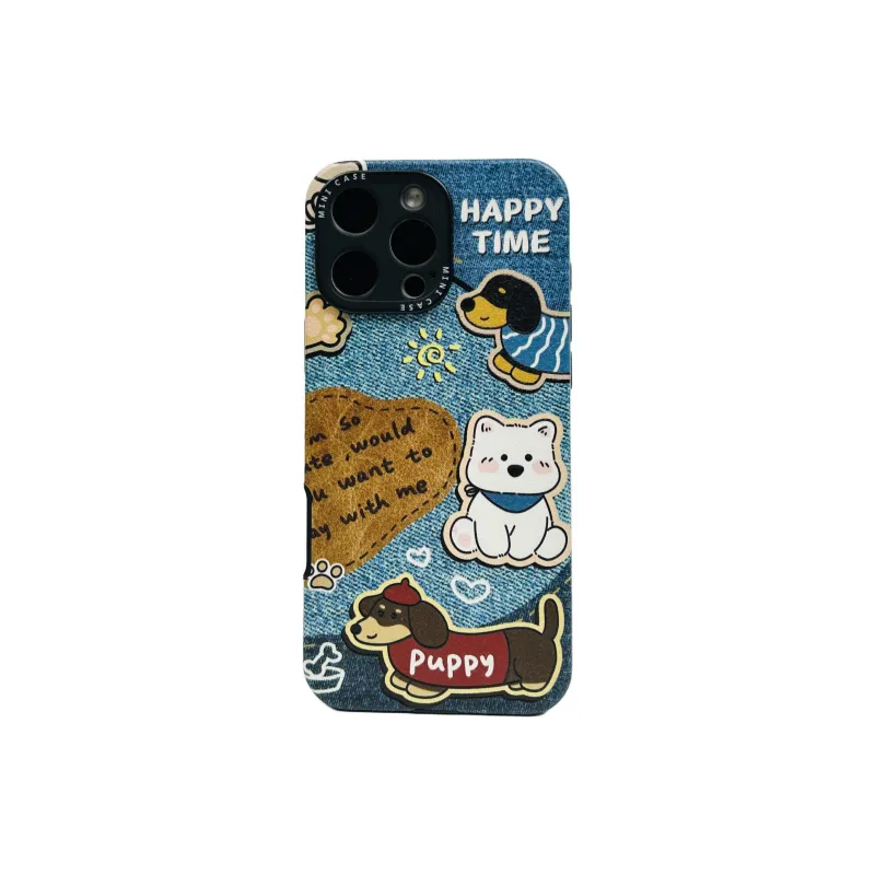 Wei Xin TPU Material Denim Blue Graffiti Puppy Phone Cases Compatible With IPhone 16/15 Pro Max/Apple 13/14 Pro Max/12-4