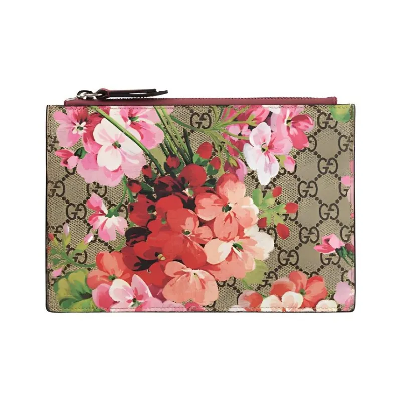 GUCCI GG Blooms Canvas With Leather Clutch Small Size Women's Ebony/Pink-0