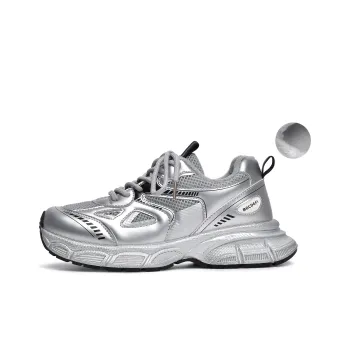 CHERRY&KALIKA Anti Slip And Wear Resistant Height Increasing Low Top Chunky Sneakers Women's Silver