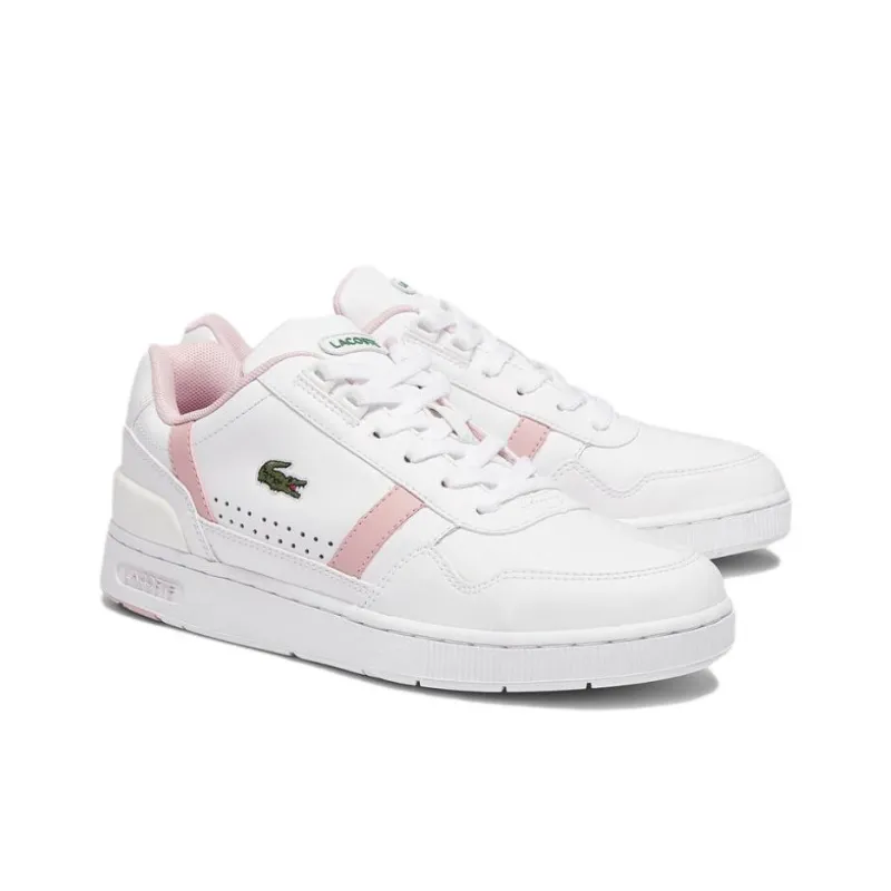 LACOSTE T-clip Wear-Resistant Low-Top Skateboard Shoes Women's White Pink-2