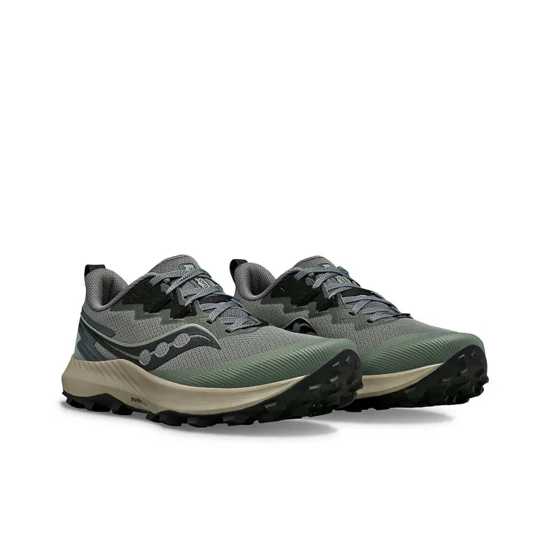 Saucony PEREGRINE 14 Shock Absorbers With Slip Resistant Features Low Top Running Shoes Men's Gray Green-2
