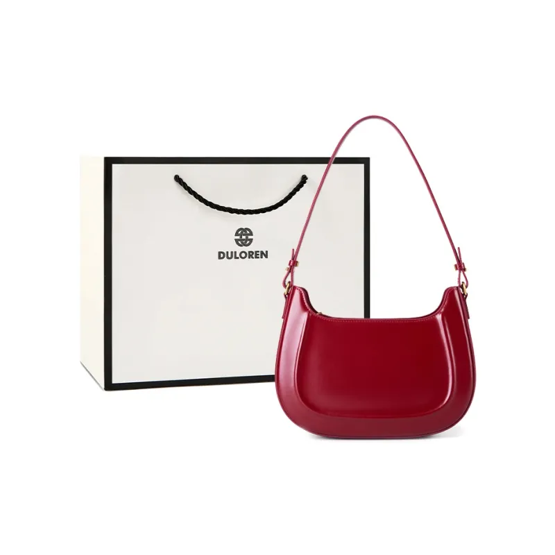 DULOREN Cow Leather Saddle Bag, Shoulder Bag Medium Size Women's Coffee/Burgundy/Black-5