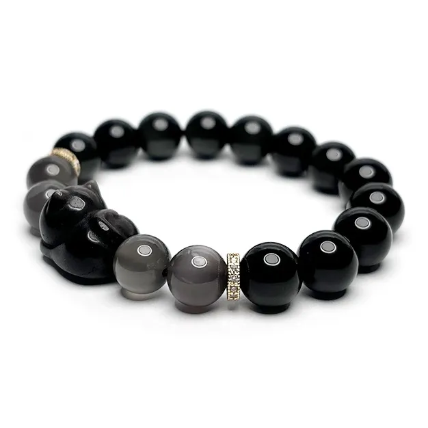 MOUNTAINS AND MANS Obsidian New Chinese Style Good Luck Beaded Bracelet Women's-1