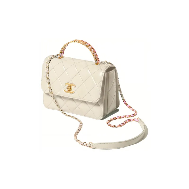 CHANEL 23P SS Smooth Cow Leather Handbag, Shoulder Bag, Crossbody Bag Mini Women's White-1