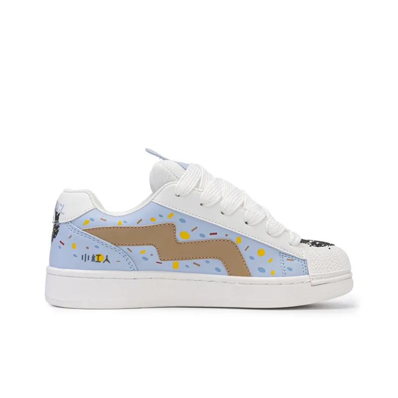 Little Red Man Slip Resistant Cushioning Low Top Skateboard Shoes Unisex White Moon-2