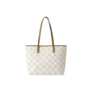SEM/R Synthetic Leather Tote Bag Shoulder Bag Large Size Women's Coffee/Ecru