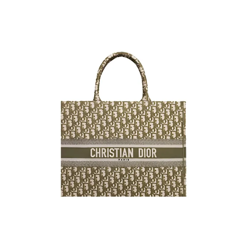 DIOR BookTote Canvas Canvas Bag Tote Bag Shopping Bag Handbag Large Size Women's Green-1